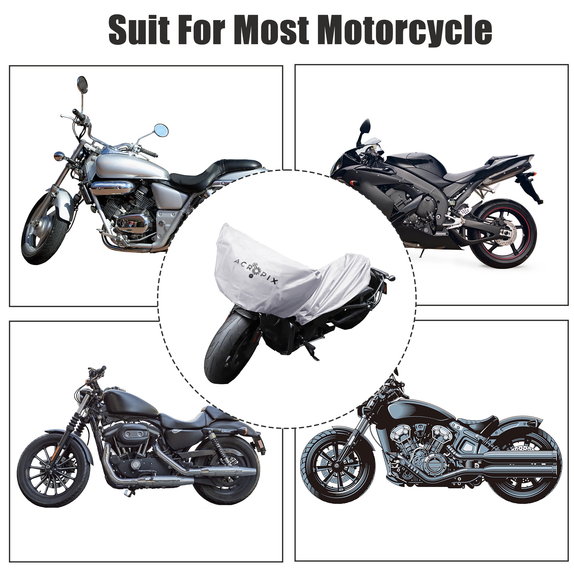 Silver Tone Universal Half Cover Motorcycle Cover M95159