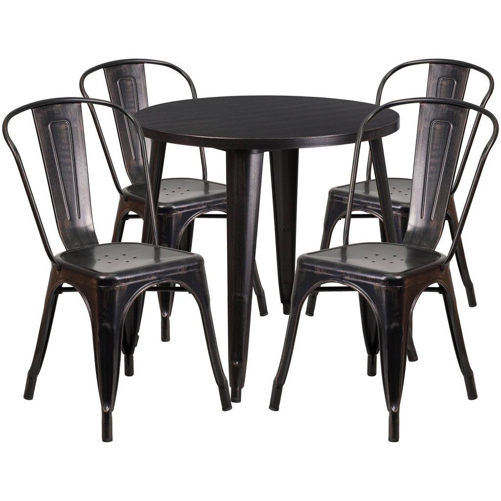 Black Round Metal Table Set with 4 Cafe Chairs D84420