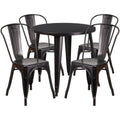 Black Round Metal Table Set with 4 Cafe Chairs D84420