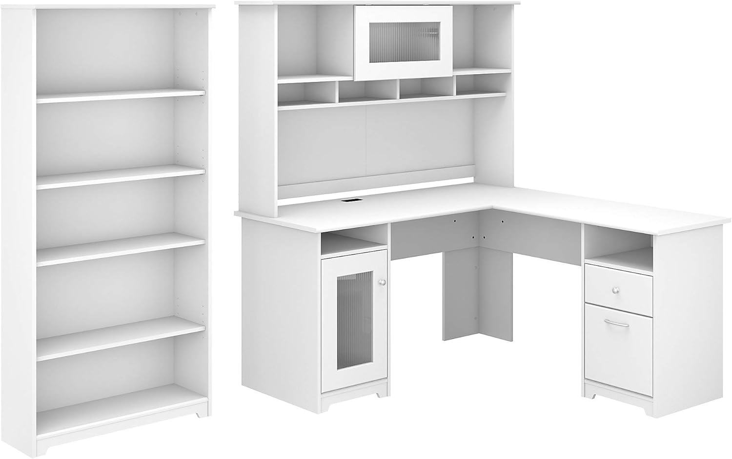 Espresso Oak L Shaped Desk with Hutch and 5 Shelf Bookcase C876