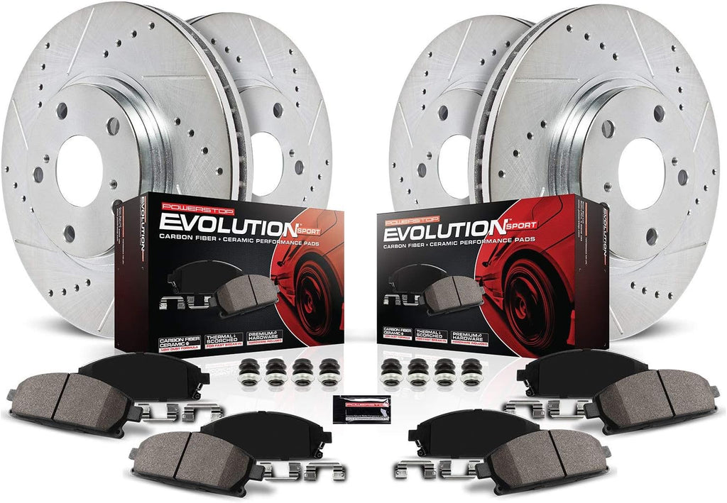 Front and Rear Z23 Carbon Fiber Brake Pads with Drilled & Slotted Brake Rotors Kit Q279010