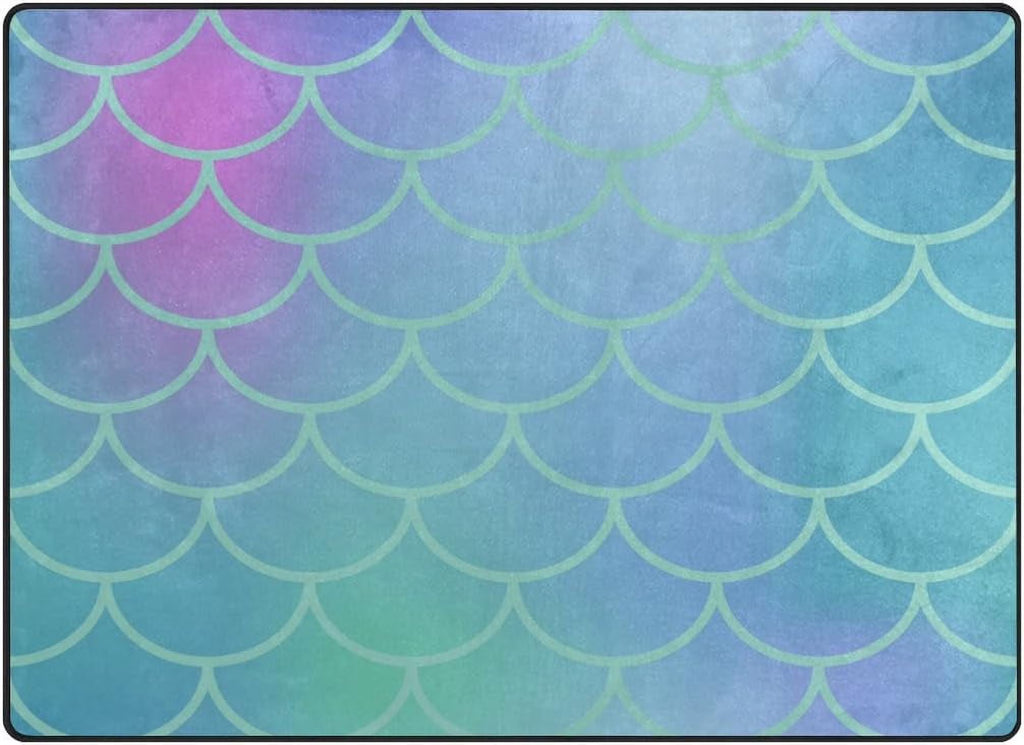 Gradient Blue Fish Scale Lightweight Carpet Mats Area Rug S9441