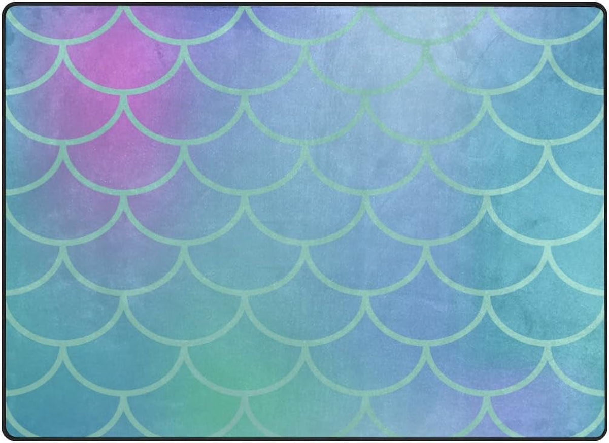 Gradient Blue Fish Scale Lightweight Carpet Mats Area Rug S9441