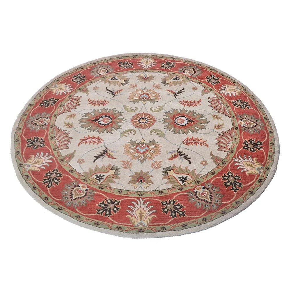 Hand Tufted Wool Round Area Rug, 10'x10', Beige Red, High Pile D2103