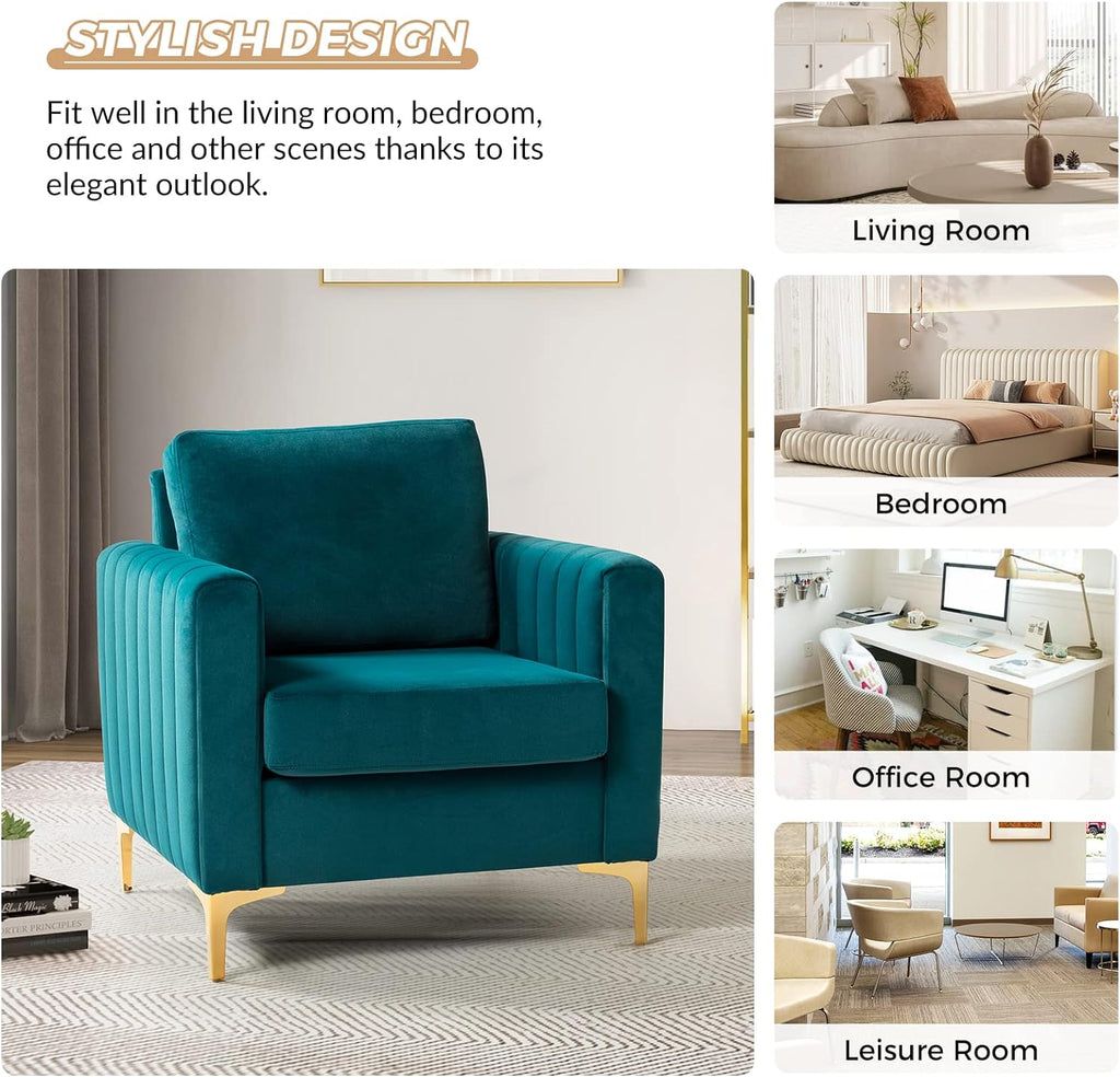 Teal Velvet Club Chairs Set Of 2 with Metal Legs F622008