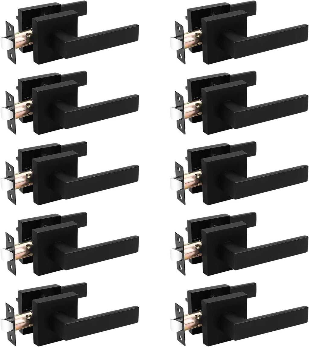 2 Pack Square Door Lever Handle Lockset Passage Knobs in Black H9881