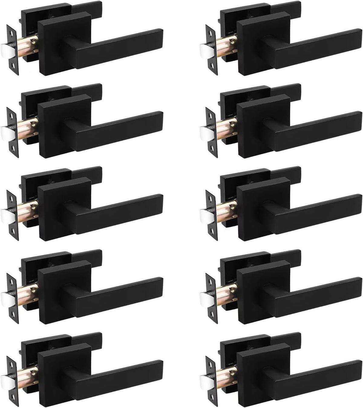 2 Pack Square Door Lever Handle Lockset Passage Knobs in Black H9881