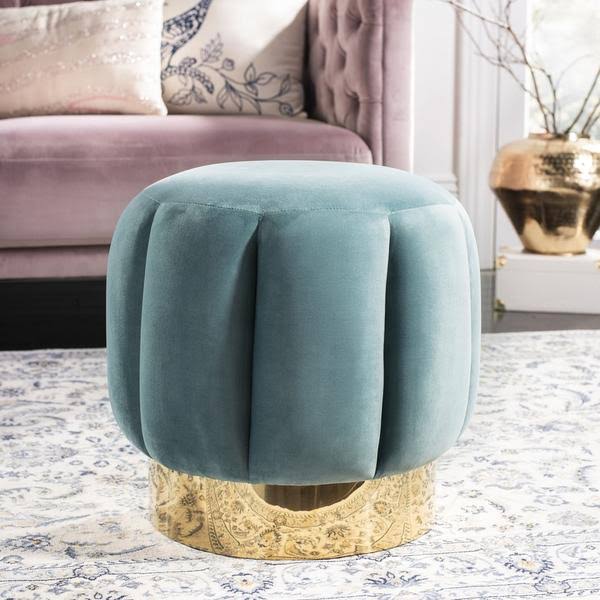Dark Gray Channel Tufted Ottoman B49070
