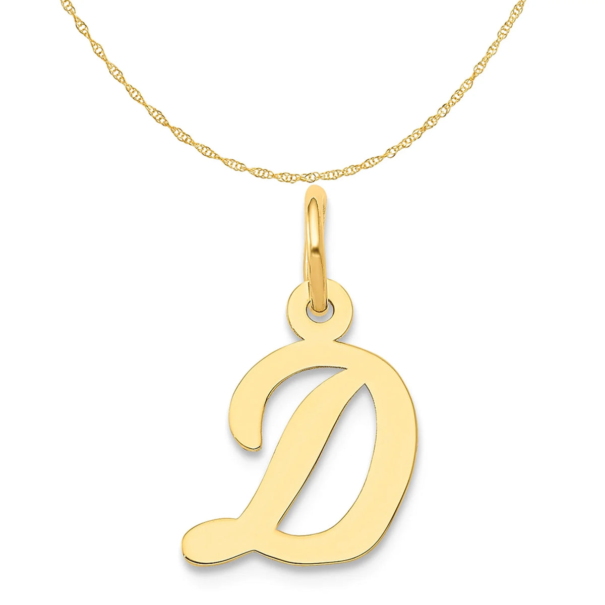 14K Yellow Gold Script Letter D Initial Pendant Charm with 10K Yellow Gold Rope Chain Necklace 16'' A4346