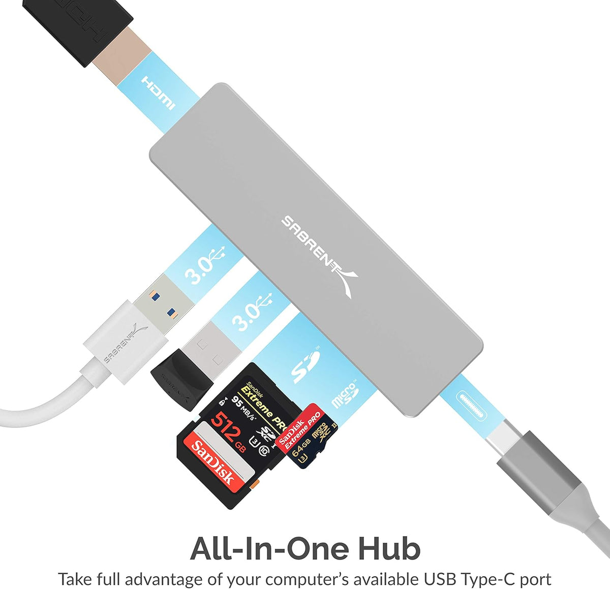 5 in 1 USB C Multi-Port HUB with SD & Micro SD Card-Reader, HDMI 2.0 Port, 2 x USB 3.0 Ports N229