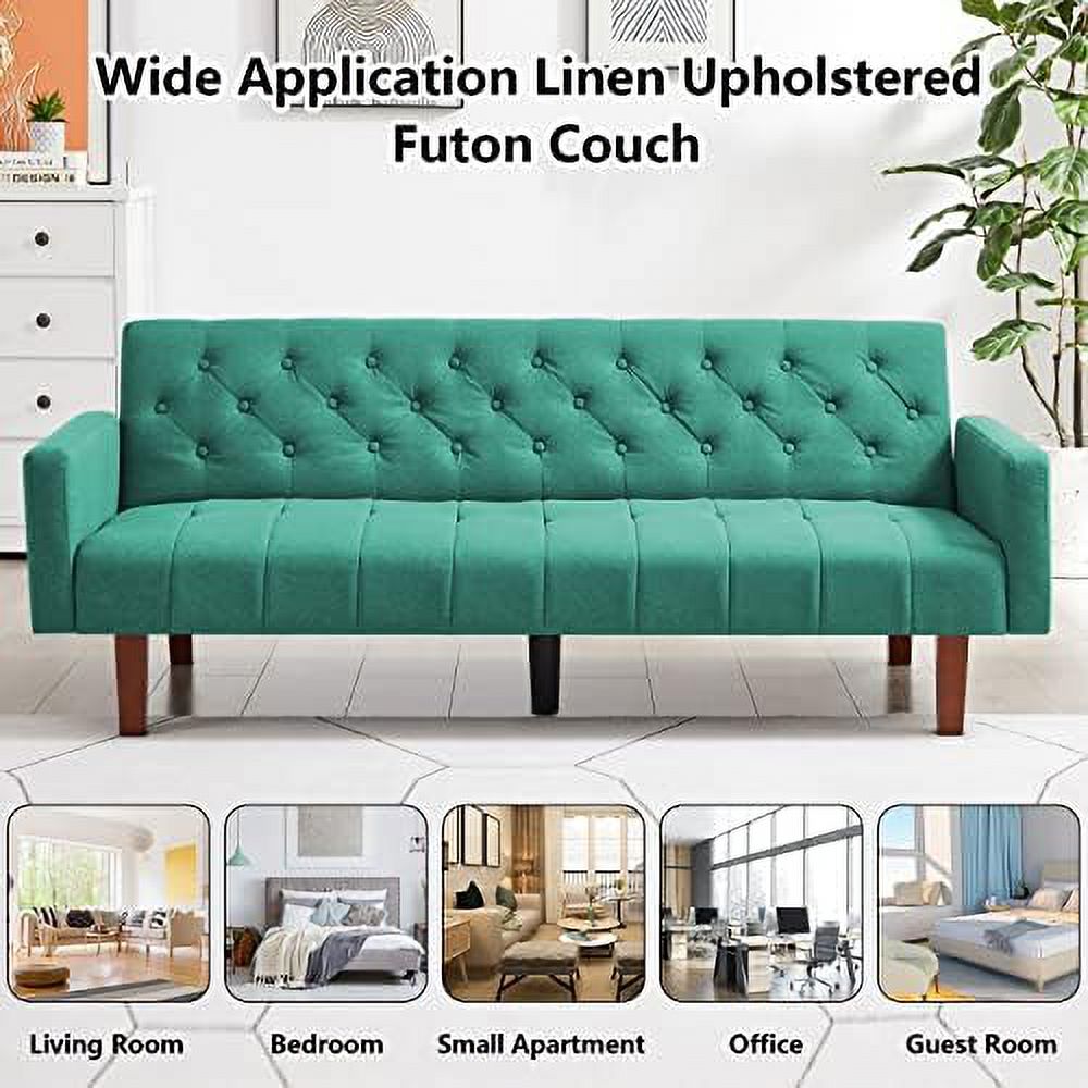 Linen Upholstered Futon Sofa Bed 74" Tufted 3 Seater (Grey) O4987