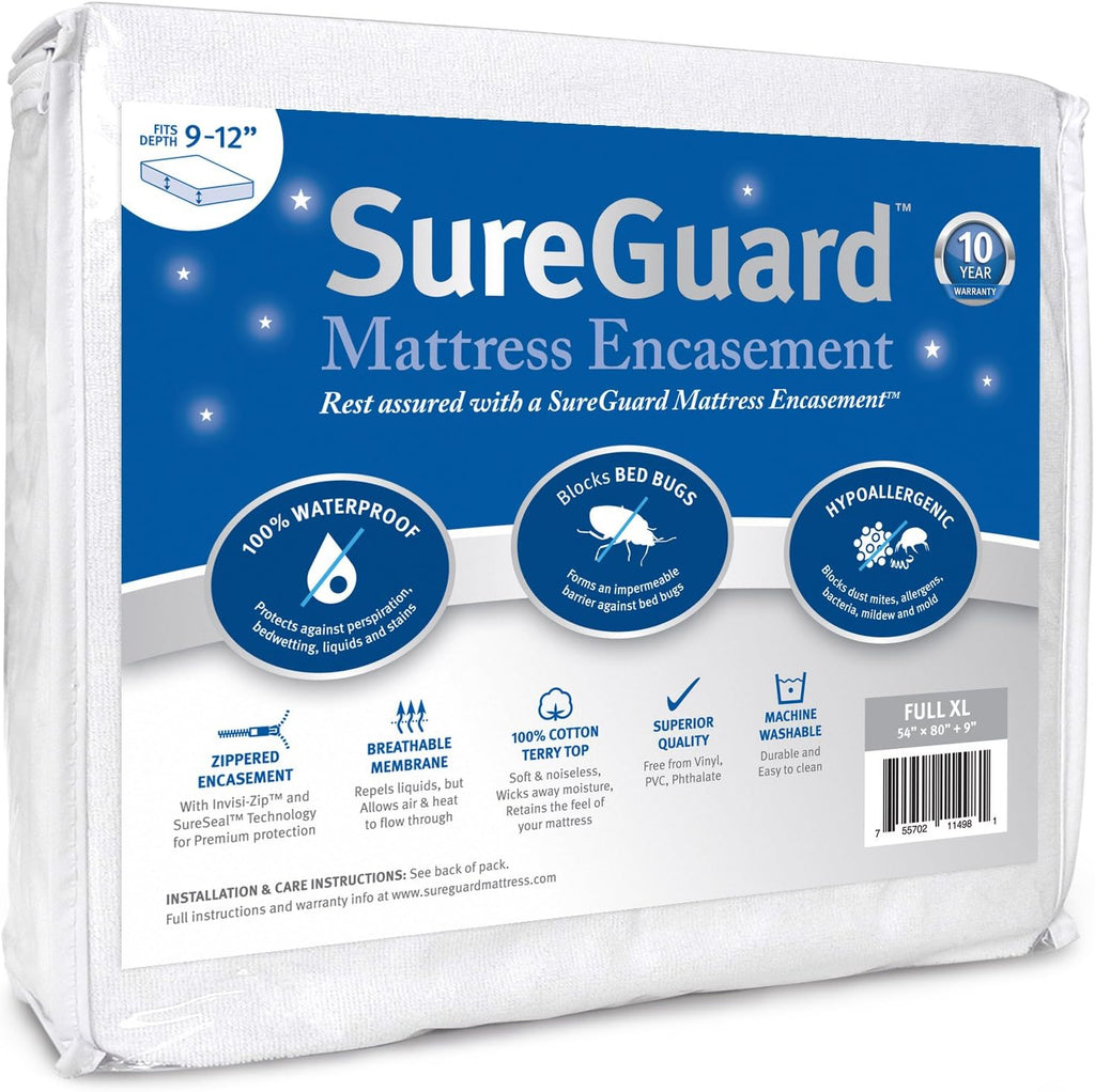 Twin Mattress Encasement, 100% Waterproof, Zippered Six-Sided Cover H833