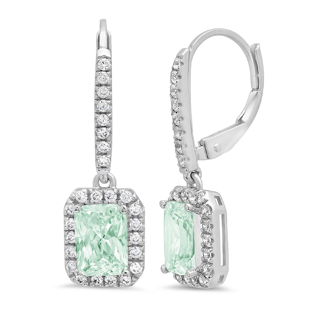18K White Gold Blue Moissanite Dangle Earrings Q499