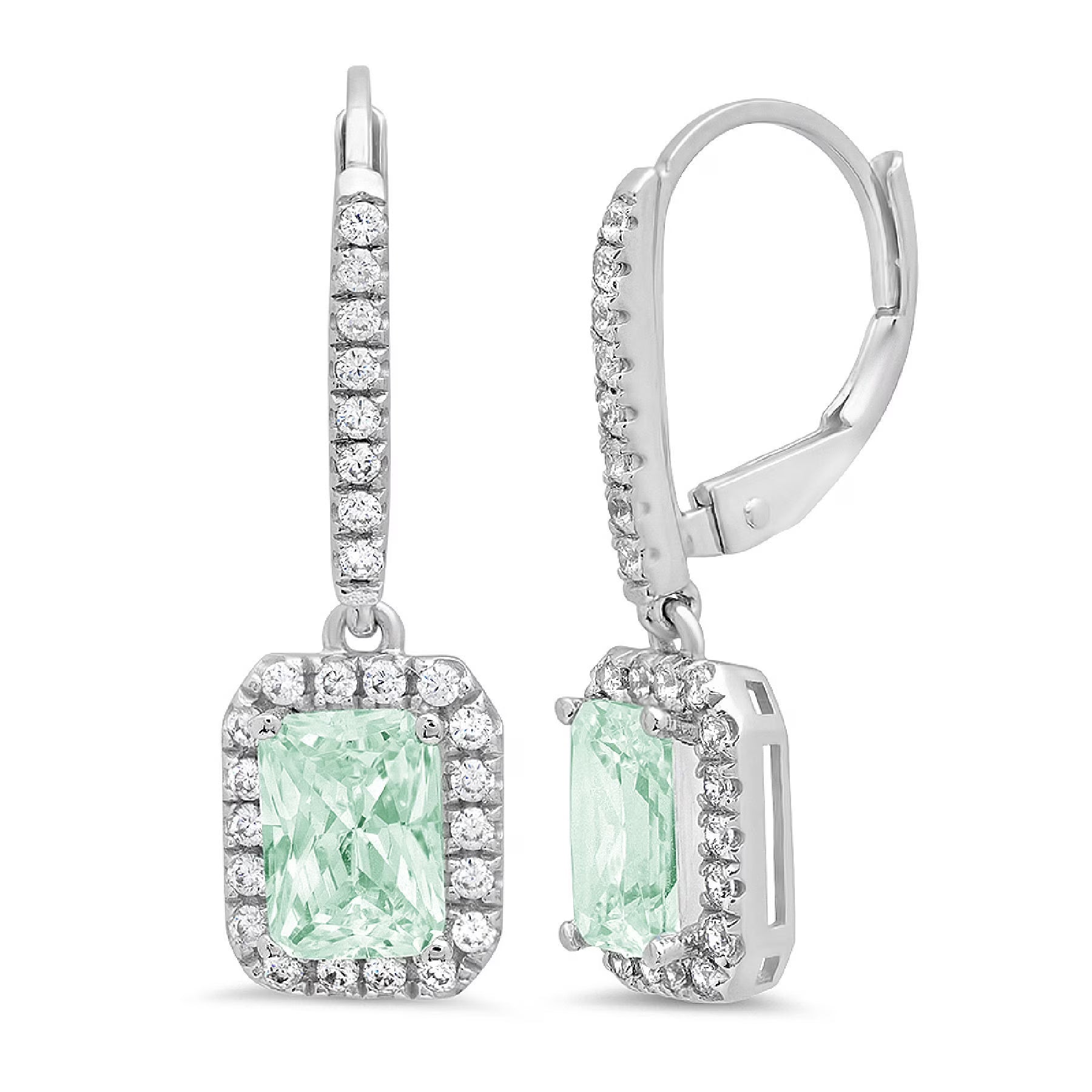 18K White Gold Blue Moissanite Dangle Earrings Q499