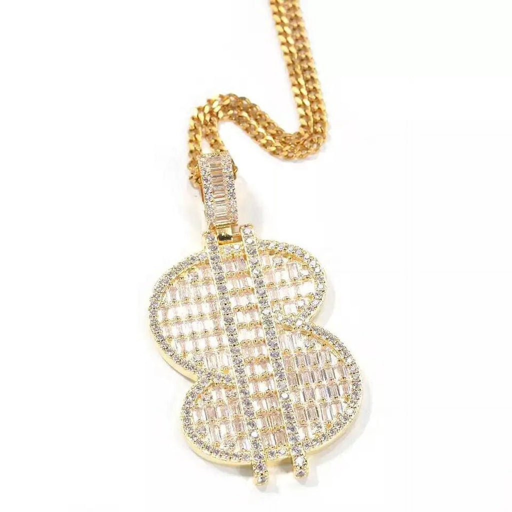 14K Gold Over Finish Simulated Diamond Pendant Necklace S7292