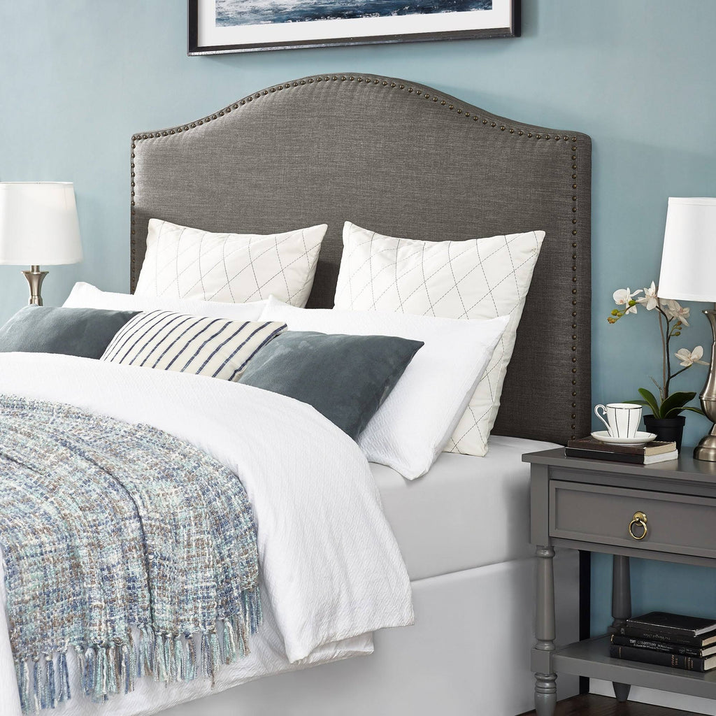 Gray Upholstered Camelback Full Queen Panel Headboard W902546