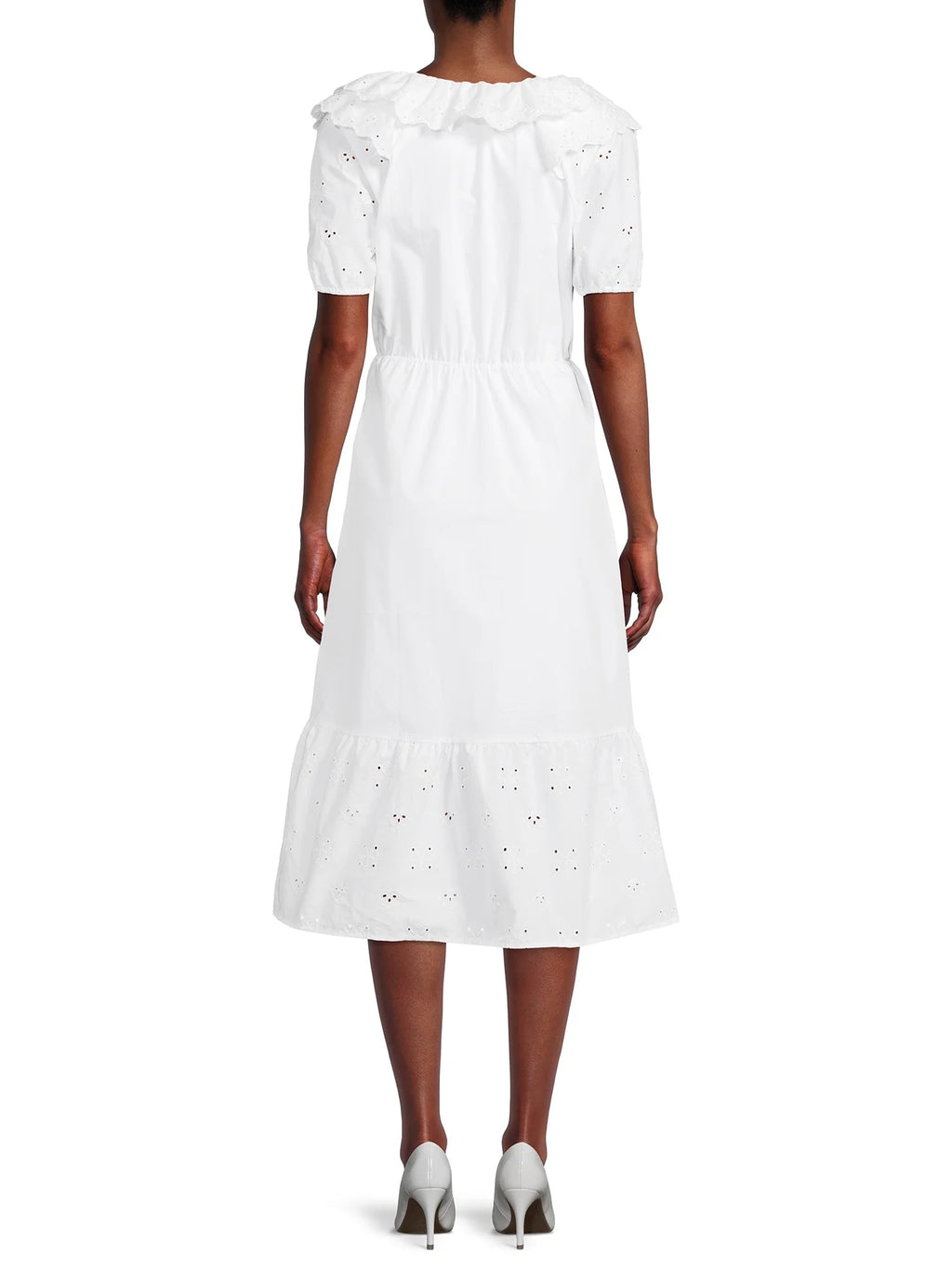 Women's Eyelet Ruffle Midi Dress with Short Sleeves K111750