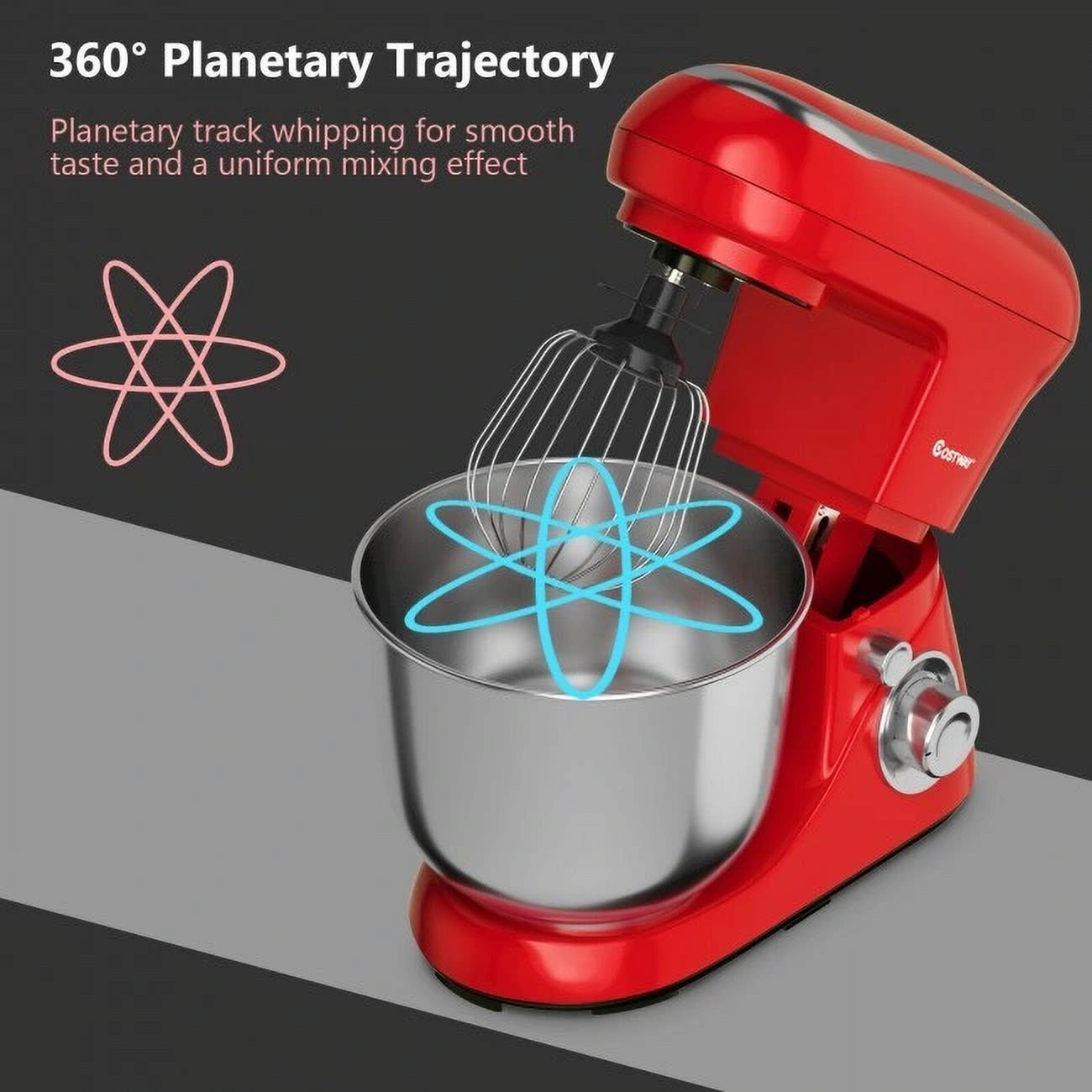 Red 5.3 Qt 500W 6 Speed Stand Mixer with Dough Hook Beater V9645