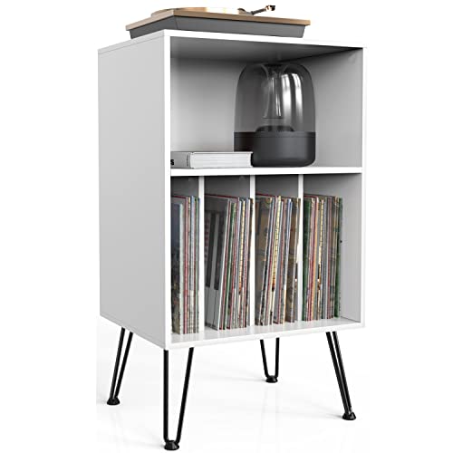 Record Player Stand with Record Storage and Metal Legs P53656