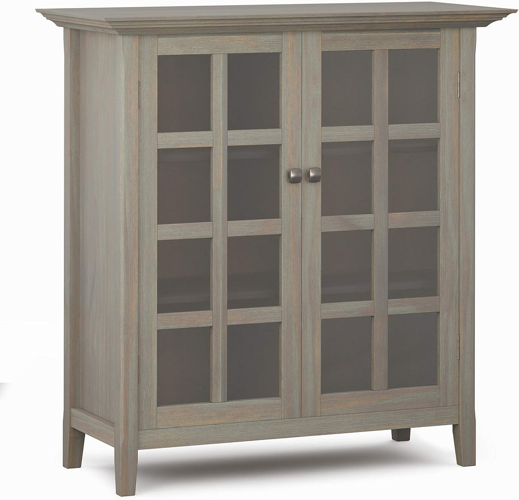 Distressed Grey Solid Wood Storage Cabinet with 2 Tempered Glass Doors and 4 Adjustable Shelves K4041