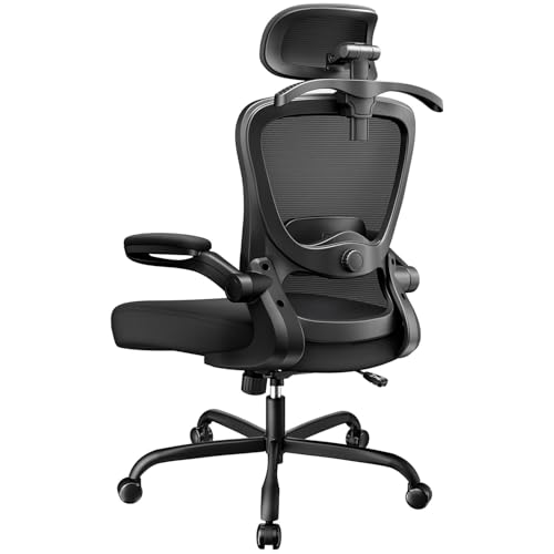 Ergonomic Office Chair with 3D Lumbar Support, Headrest, Flip-Up Armrests, High Back, Thick Cushion U1113
