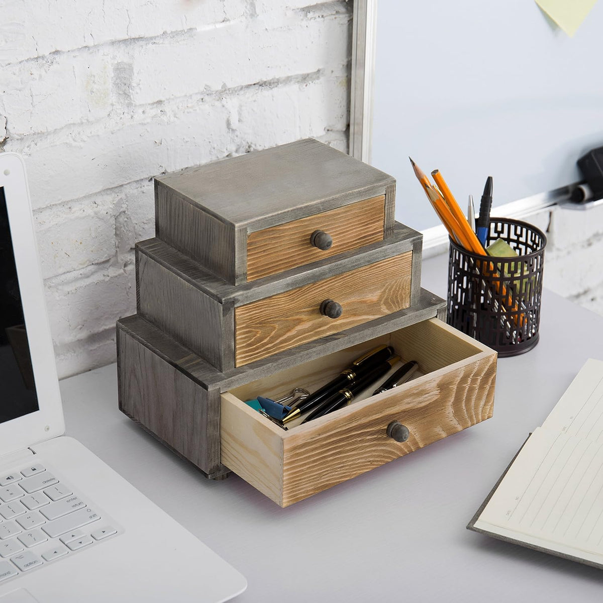 Rustic Wood 3-Drawer Desk Organizer Cabinet U728