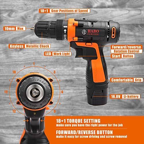 16.8V Cordless Drill with 91 Piece Tool Set and Plastic Toolbox Y426724