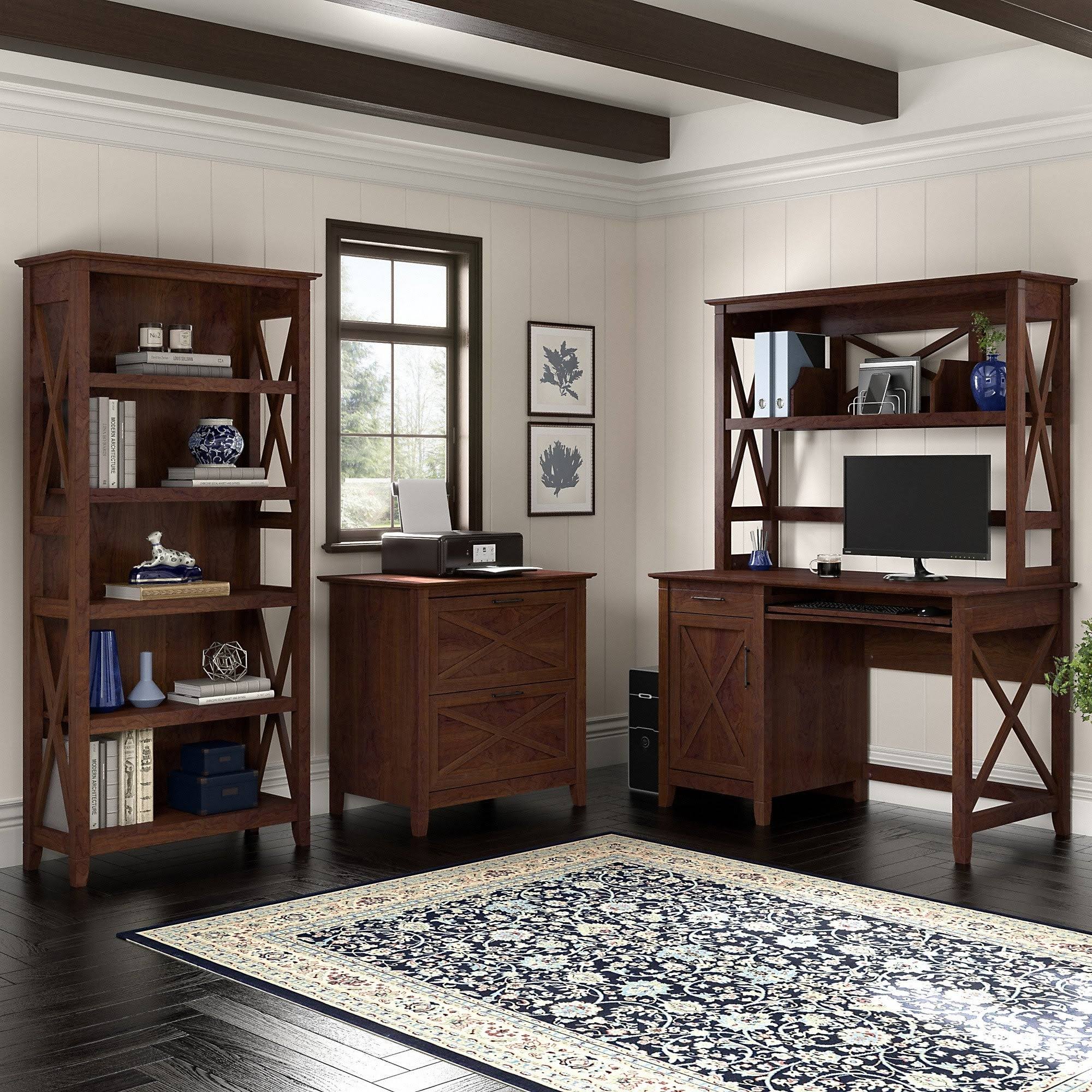 Washed Gray Engineered Wood Small Computer Desk with Hutch I7748