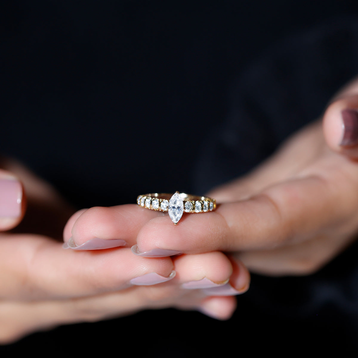 14K Yellow Gold Moissanite Solitaire Engagement Ring with Side Stones F56446