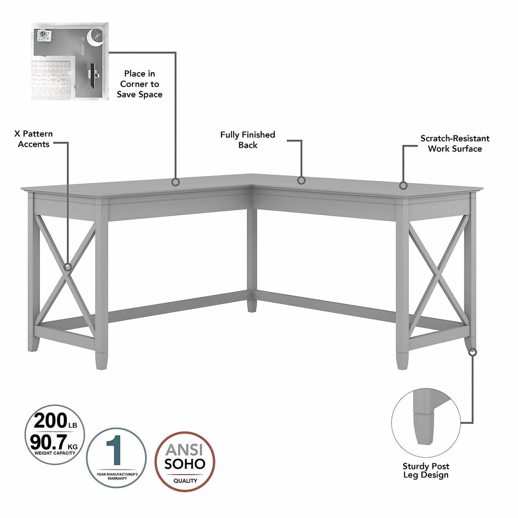 60-Inch L-Desk with File Cabinet and Bookcase W540