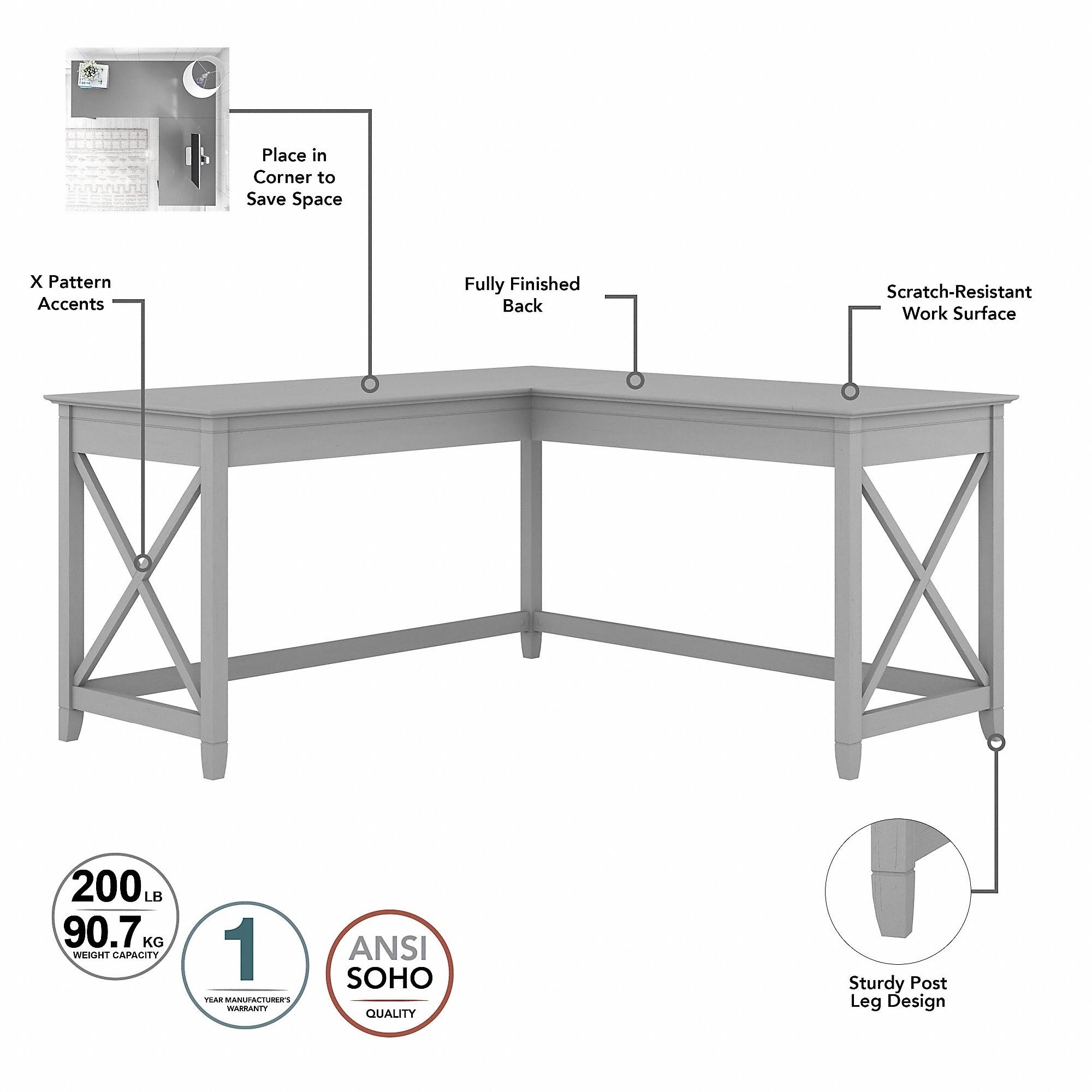 60-Inch L-Desk with File Cabinet and Bookcase W540