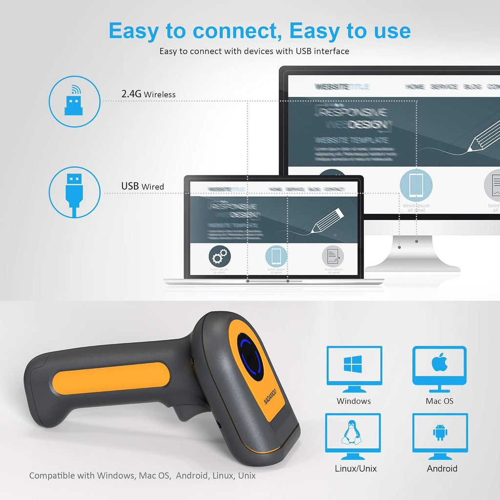 Cordless Barcode Scanner 2D Handheld Barcode Reader with USB Dongle Pack of 2 A760991