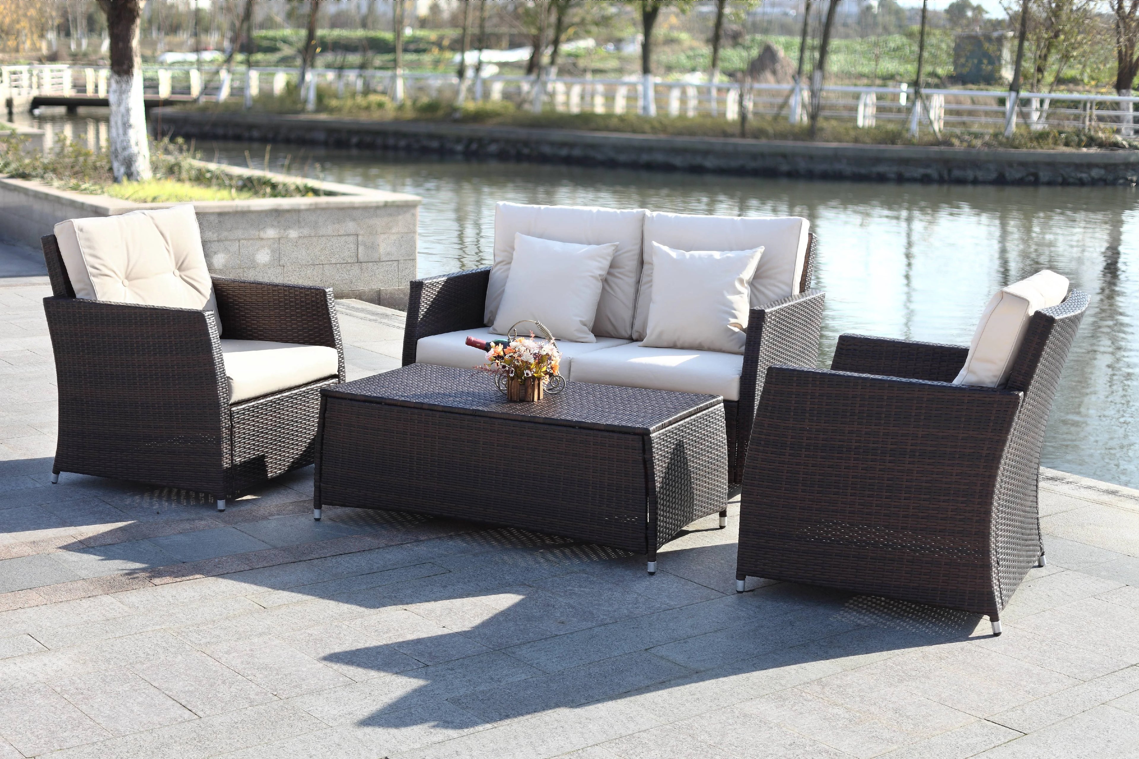 4 Piece Wicker Outdoor Living Set Y1658