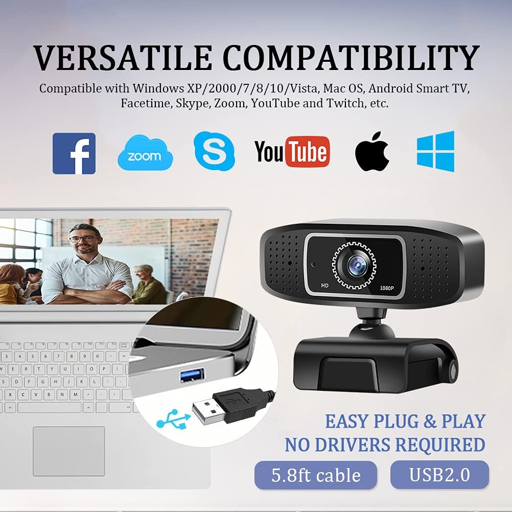 2 Pack 1080P Webcam with Built-in Microphone USB for PC Computer Q8536