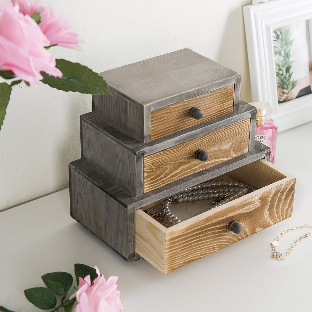 Rustic Wood 3-Drawer Desk Organizer Cabinet U728