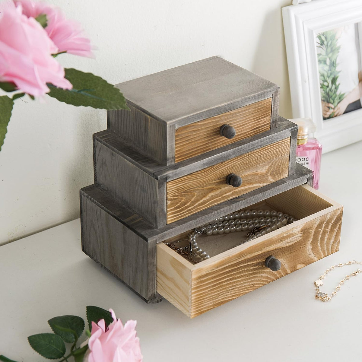 Rustic Wood 3-Drawer Desk Organizer Cabinet U728
