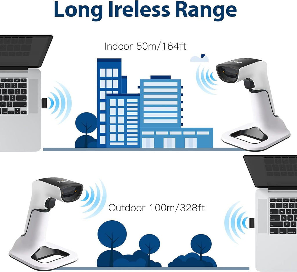2D Bluetooth Barcode Scanner with Stand, 3 in 1 Wireless & Wired, 1D & 2D, Pack of 2 A460