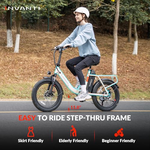 20" Step-Thru Fat Tire Electric Bike with Rear Rack, 7-Speed, Front Suspension G566449