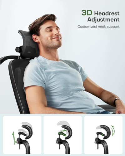Ergonomic Office Chair with 3D Lumbar Support, Headrest, Flip-Up Armrests, High Back, Thick Cushion U1113