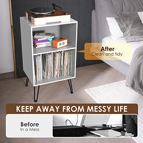 Record Player Stand with Record Storage and Metal Legs P53656