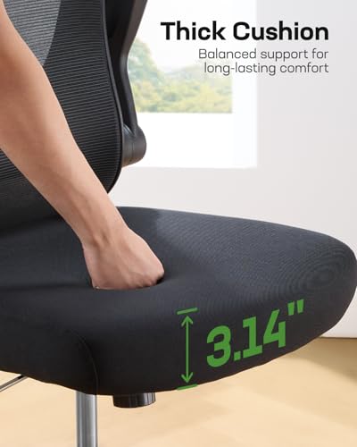 Ergonomic Office Chair with 3D Lumbar Support, Headrest, Flip-Up Armrests, High Back, Thick Cushion U1113