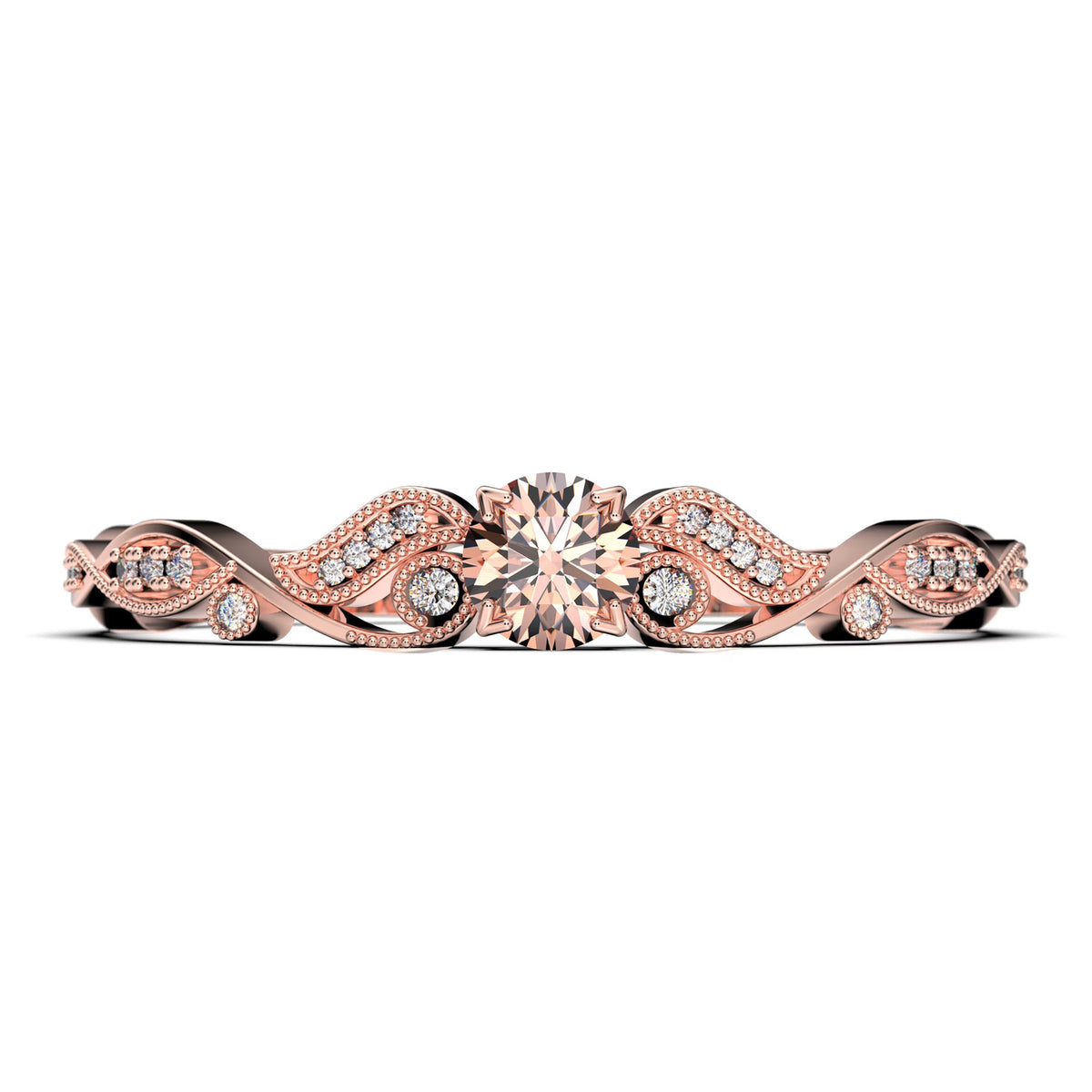 0.75 Carat Round Cut Morganite And Diamond Moissanite Engagement Ring in 925 Sterling Silver With 18k Rose Gold Plating H33446
