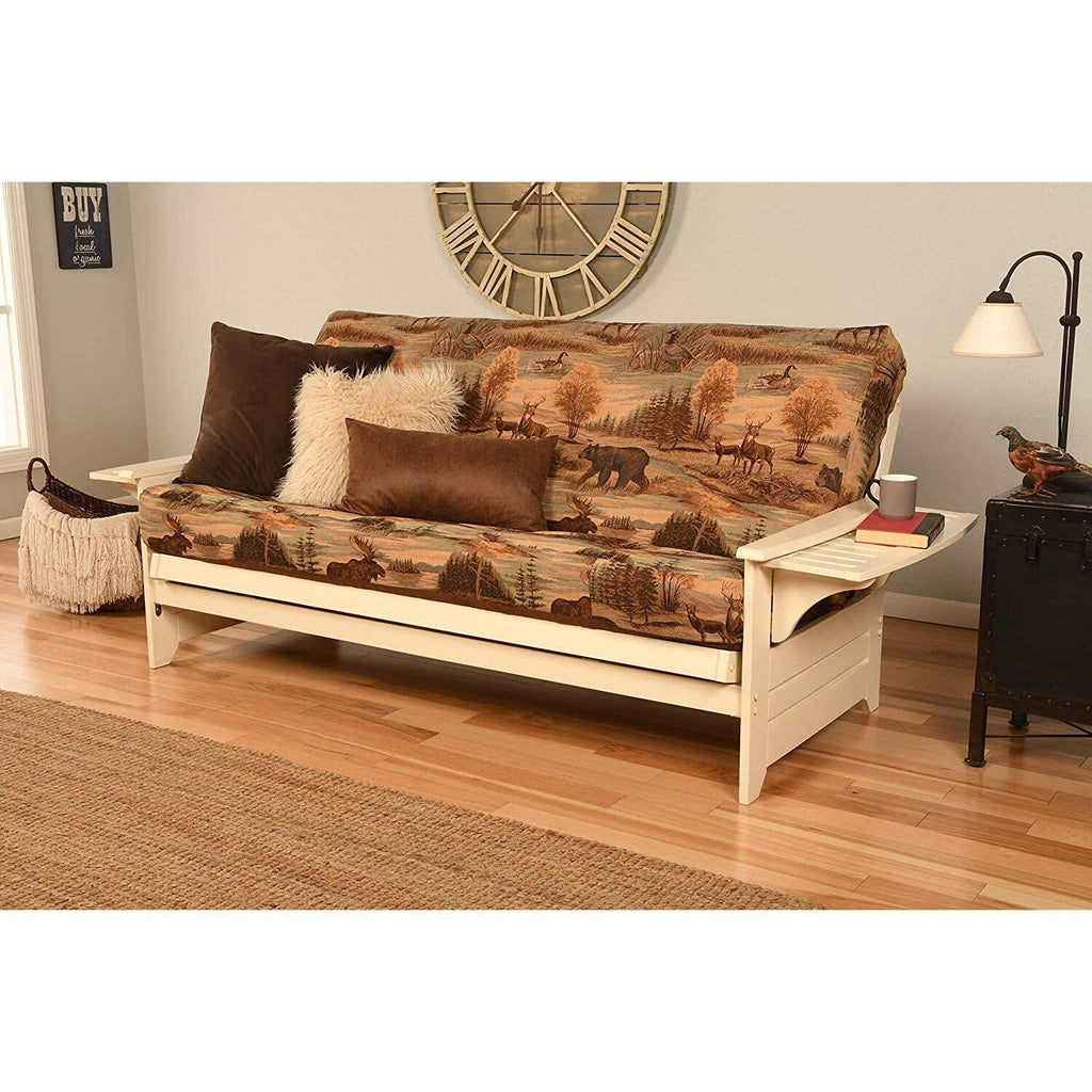 Antique White/Gray Suede Fabric Futon M5559