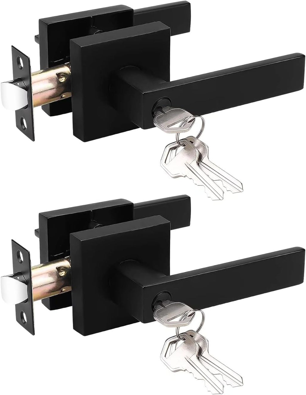 2 Pack Square Door Lever Handle Lockset Passage Knobs in Black H9881
