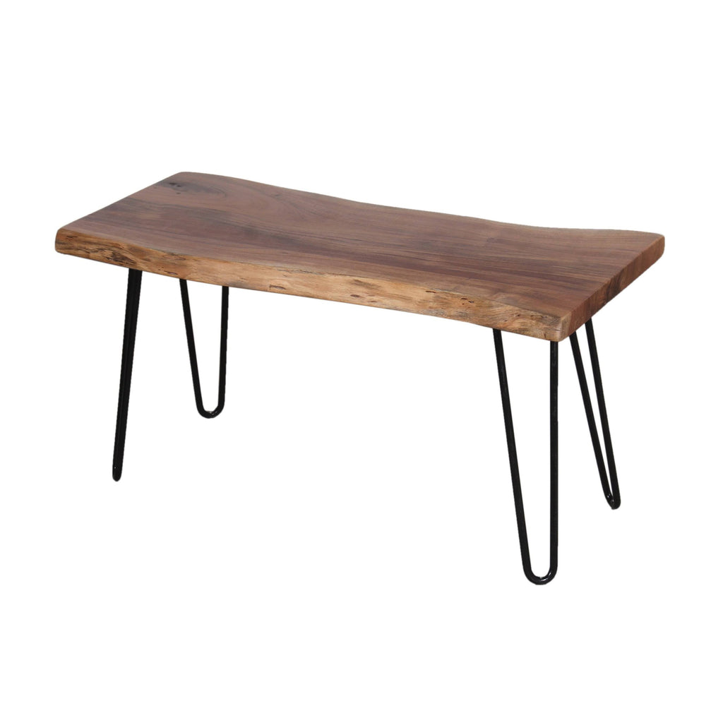 Natural Live Edge Wood Bench with Metal E73919