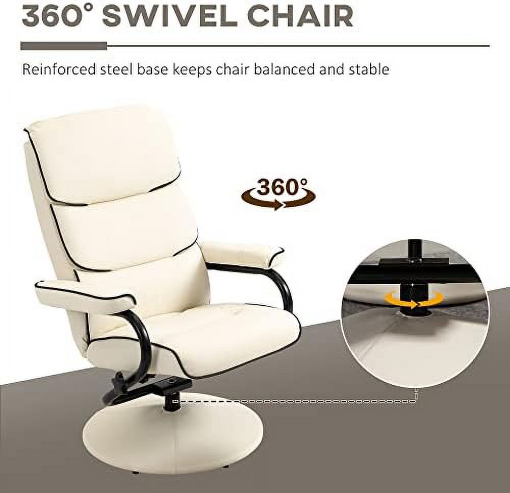 Cream White PU Leather Swivel Recliner Chair with Ottoman H832