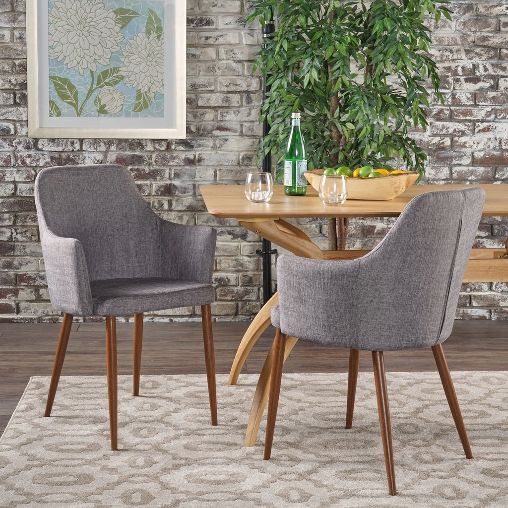 Fabric Upholstered Dining Chairs, Set of 2, Light Gray and Dark Walnut J71718