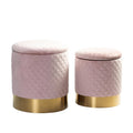 Pink Geometric Quilted Velvet Storage Ottoman Set, 2 Piece R630