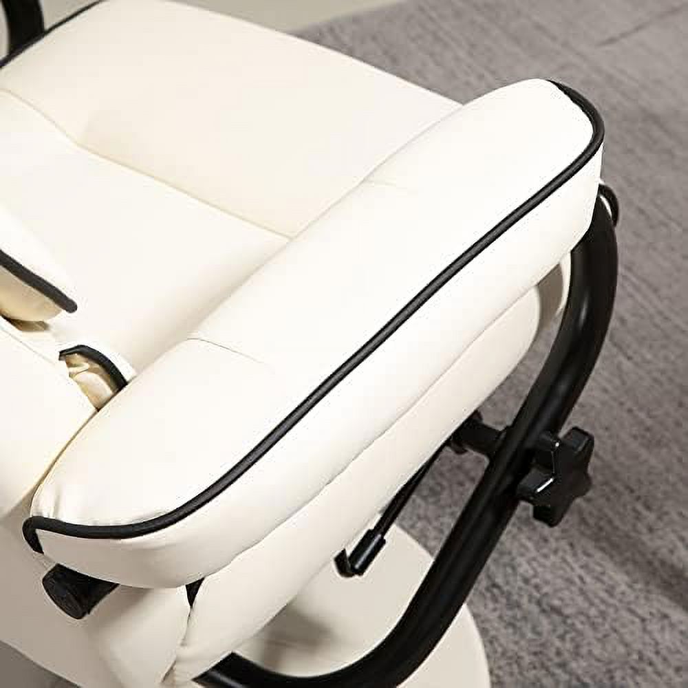 Cream White PU Leather Swivel Recliner Chair with Ottoman H832