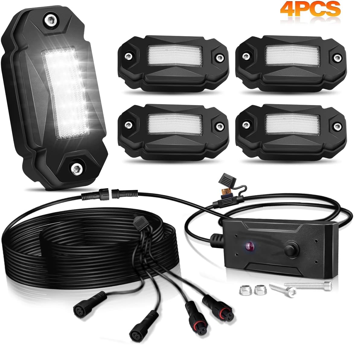 4Pods LED Rock Lights Kit with Switch Wire Harness L612